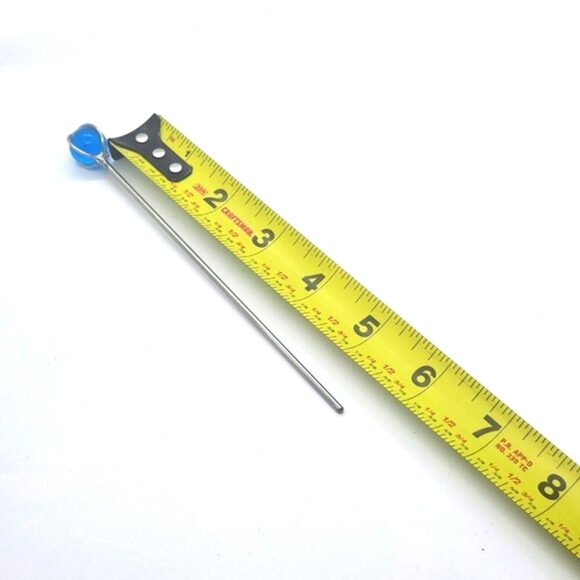 Caged 9/16" Round Aqua Translucent Glass and 5.5" Steel Hair Stick - Picture 5 of 6